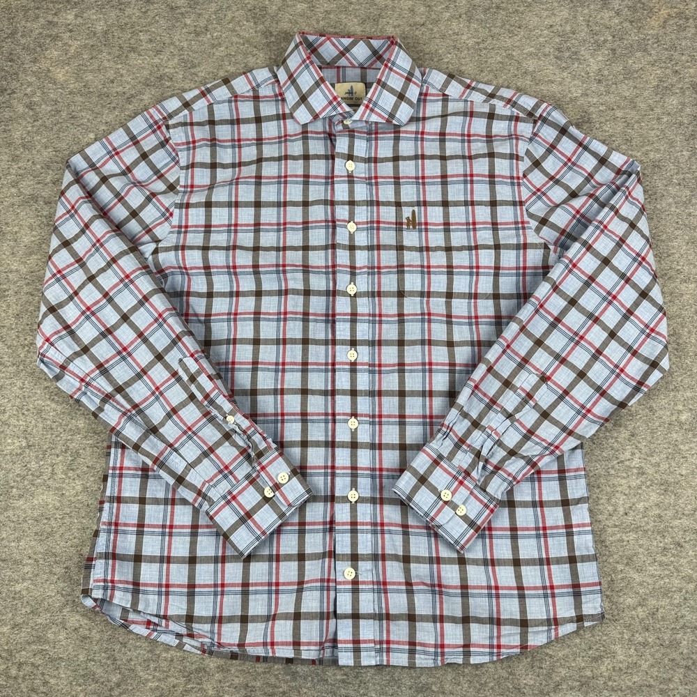 Johnnie O Button Up Shirt Long Sleeve Plaid Pocket Gulf Blue Mens Medium M